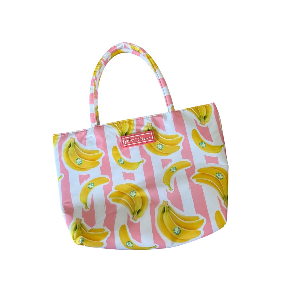 Betsey Johnson Banana Print Insulated Lunch Tote Pink Stripe Bag
